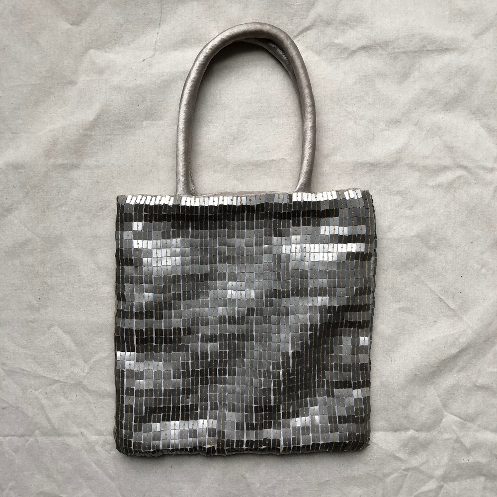 Silver Satin Minimal Disco Sequin Purse
